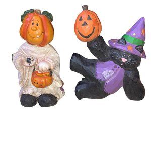 Halloween Small Table Top Shelf Figurines Cat Pumpkin
